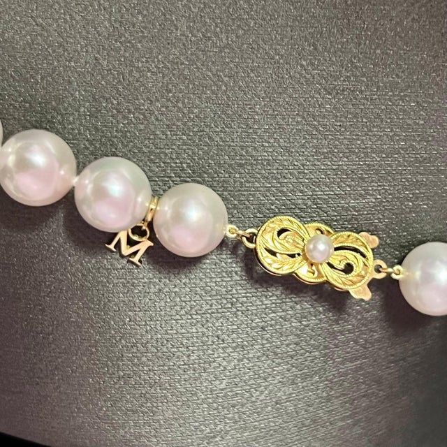 1990s Mikimoto Estate Akoya Pearl Necklace 18" 18k Y Gold 10 mm Certified For Sale - Image 12 of 12