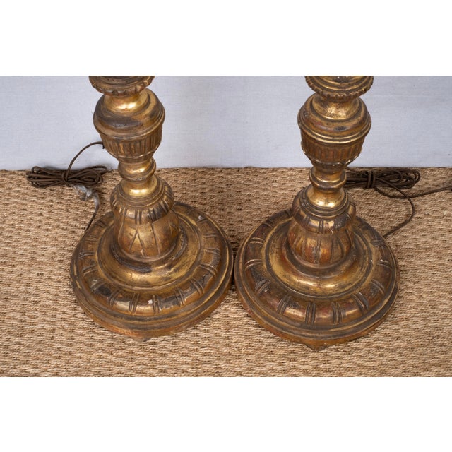 Late 20th Century Carved Wood and Gilded Floor Lamps - a Pair For Sale - Image 9 of 9