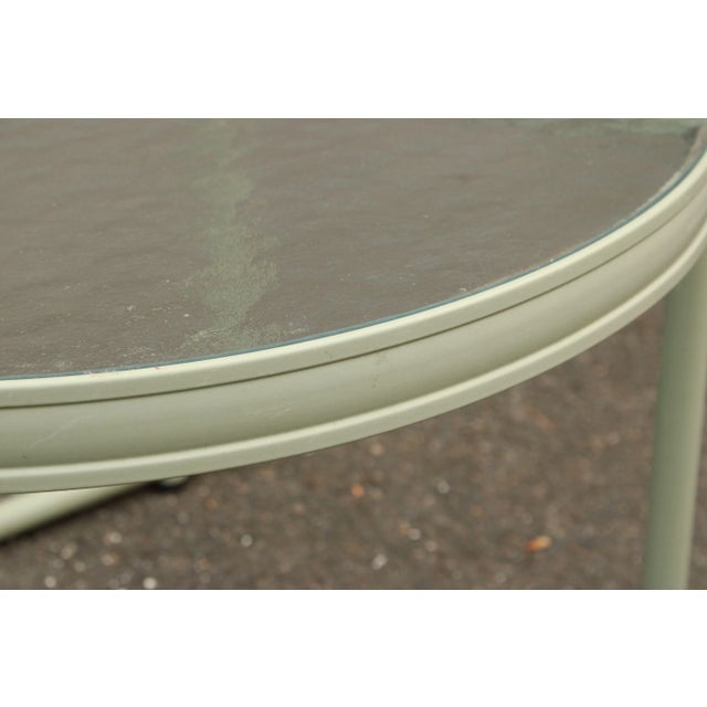 Metal Modern Round Glass Top Outdoor Patio Accent Table For Sale - Image 7 of 12