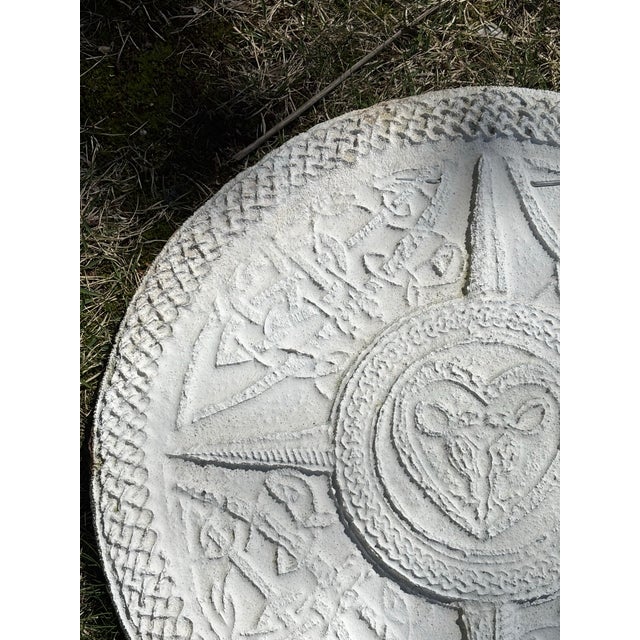 Vintage RARE OOAK Celtic Cement Sculpted Bad Relief Wall Hanging- 1950s Yard Art Approx 23.5” W x 1.5” D Weight: 30LBS...