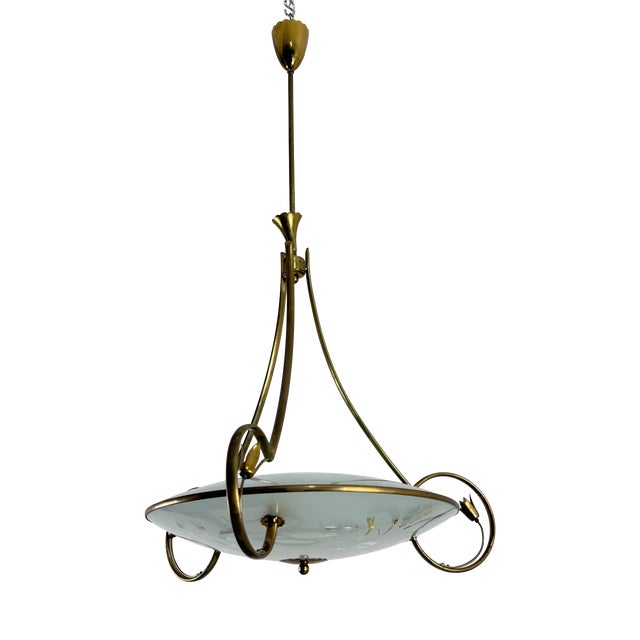 Murano Glass and Brass Chandelier in the style of P. Chiesa for Fontana Arte, 1960s For Sale