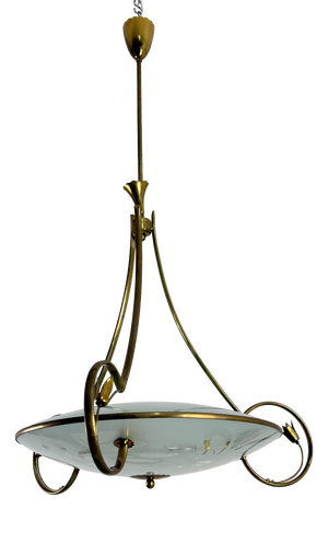 Murano Glass and Brass Chandelier in the style of P. Chiesa for Fontana Arte, 1960s
