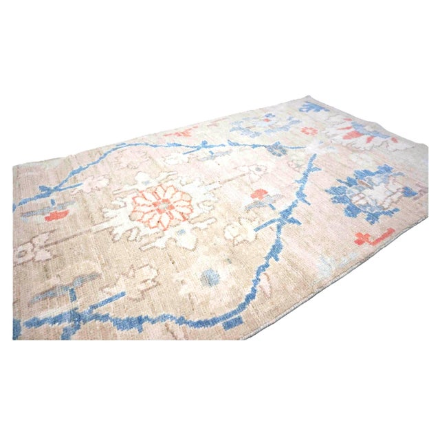 21st Century Turkish Oushak Wool 3x12 Beige & Blue Handmade Runner Rug #1144198 For Sale - Image 10 of 12