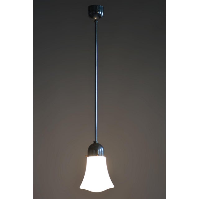 Metal Bauhaus Chandelier in Chrome-Plated Steel and Glass from Napako, Czech, 1930s For Sale - Image 7 of 9