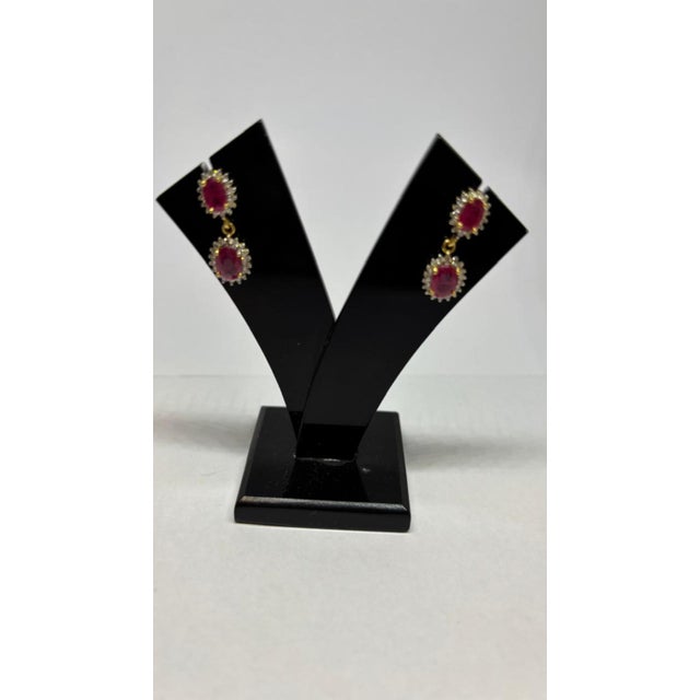 Gemstone Natural Ruby 2.82cts & Diamond 0.51cts Earring in 14k Gold For Sale - Image 7 of 8