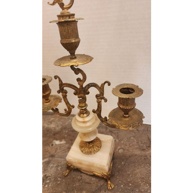 Pair of Early 20th Century Gilt Bronze Candelabra With Marble Base For Sale - Image 9 of 9