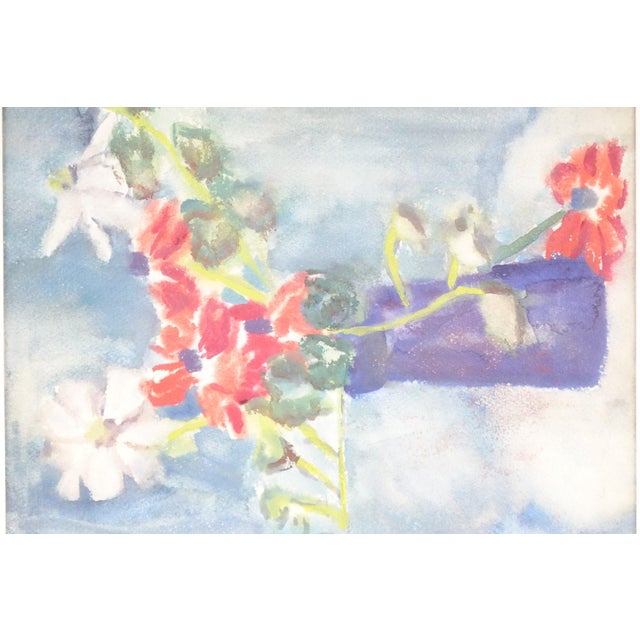 Flowers & Vase – Original Watercolor on Paper – 19” x 22” (Framed) This luminous watercolor captures the fleeting delicacy...