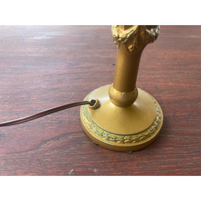 1920s 1920s Art Deco Reverse Painted Shade Original Gold Leaf Base Boudoir Lamp For Sale - Image 5 of 8