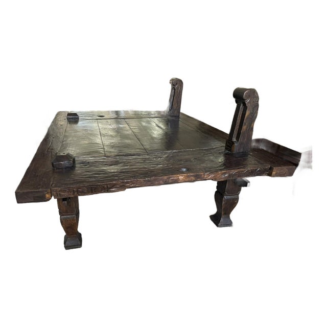 Mid 20th Century Carved Wood Low Coffee Table – Indonesia, Rustic, Boho For Sale