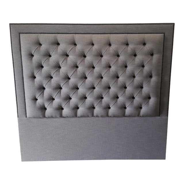 Gray Upholstered Button Diamond Tufted Headboard For Sale