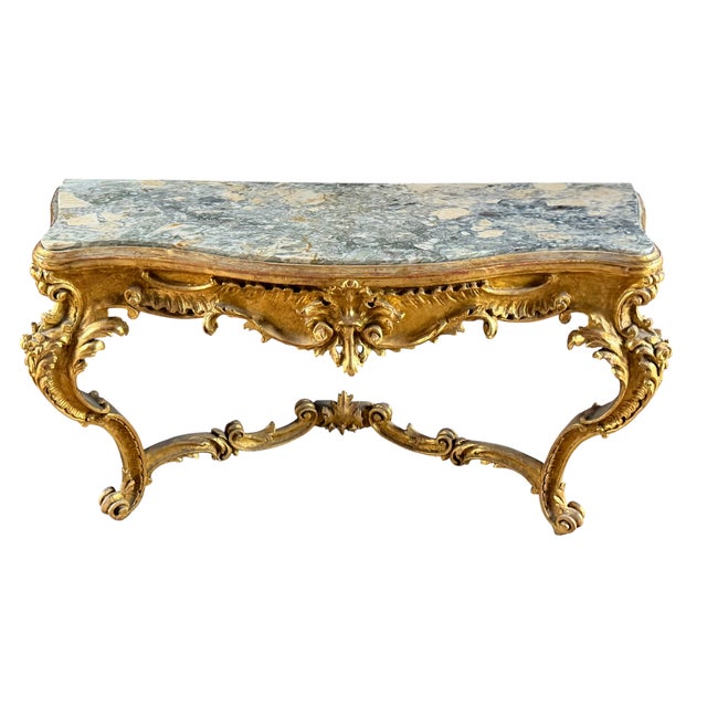 Rococo Antique 18th C Louis XV Rococo Giltwood Marble Top Console Table - 1 of 2 For Sale - Image 3 of 3