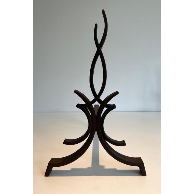 Black Wrought Iron Andirons by Raymond Subes - a Pair For Sale - Image 8 of 12