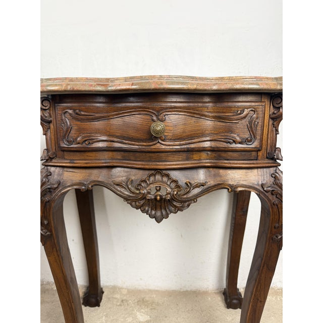 French Louis XV Style Nightstands with Marble Tops, 1940s, Set of 2 For Sale - Image 9 of 16