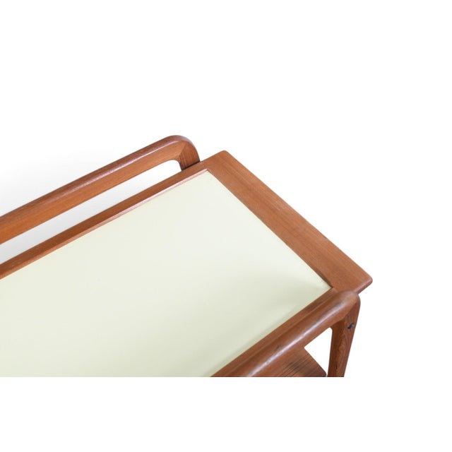 Mid 20th Century Danish Modern Flip Top Bar Cart in Teak + Cream Laminate For Sale - Image 10 of 11