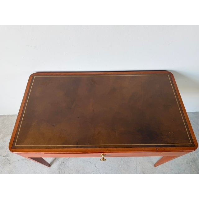 1970s Émile-Jacques Ruhlmann French Art Deco Style Leather-Top Writing Desk For Sale - Image 5 of 12
