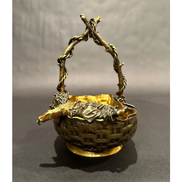 Traditional Late 19th Century French Aesthetic Movement Patinated Bronze Figural Bowl/Basket For Sale - Image 3 of 6