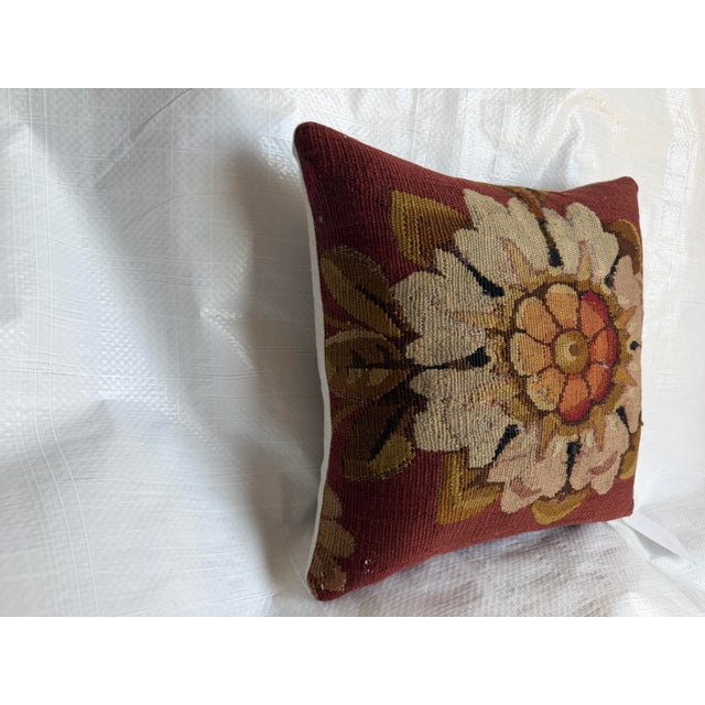 18th Century French Aubusson Floral Medallion Pillow For Sale - Image 4 of 7