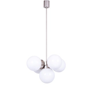 Mid-Century Modern Chandelier in Chromed Steel and Opaline Glass, Czech, 1960s For Sale