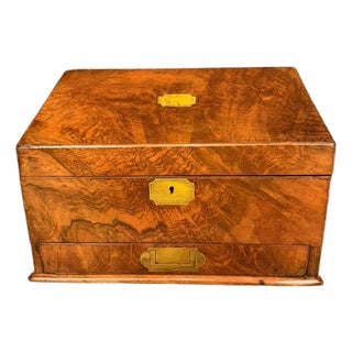 Antique English Burl Walnut Writing Box / Document Chest With Quill Compartment, Circa 1820 For Sale
