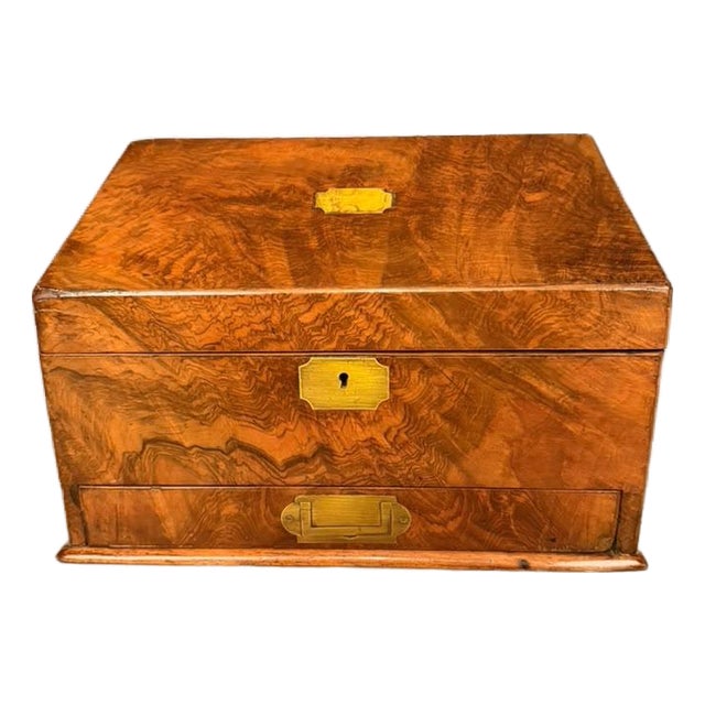 Antique English Burl Walnut Writing Box / Document Chest With Quill Compartment, Circa 1820 For Sale