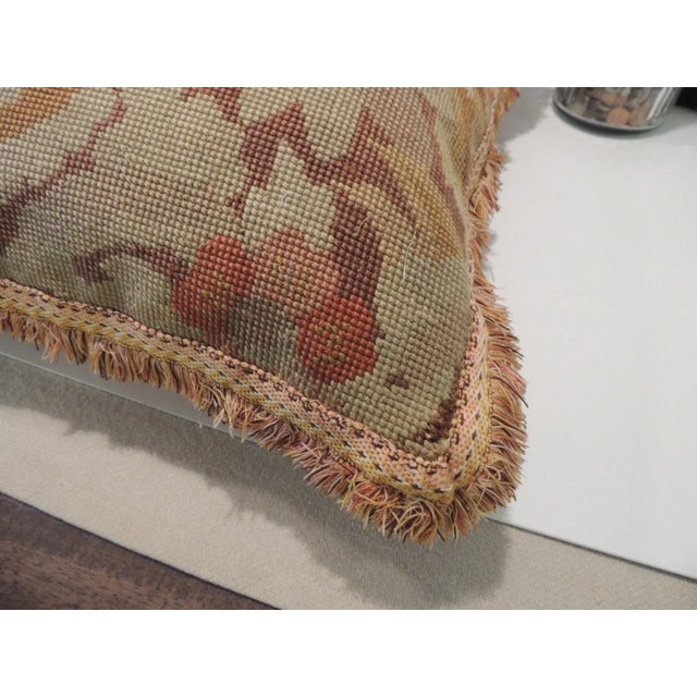 Vintage Gold and Brown Needlepoint Tapestry Square Decorative Pillow For Sale - Image 4 of 6
