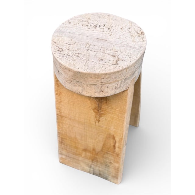 Almond 24" - Handcrafted Sculptural Solid Wood Natural "Halo" Stool For Sale - Image 8 of 12