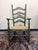 Beautiful Dutch vintage ladderback rocking chair in an elegant off-green finish with parcel gilt accents and hand-painted...
