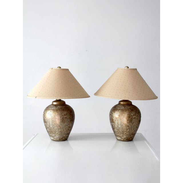 Pair of Vintage Chinoiserie Style Gilt Ceramic Table Lamps For Sale - Image 6 of 18