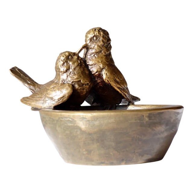 Early 20th Century Italian Bronze Sculpture Bowl with Birds by Luigi Secchi For Sale