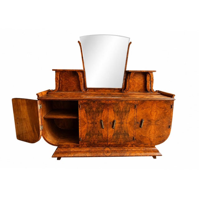 Wood Art Deco Walnut Burl Sideboard with Mirror, 1980s For Sale - Image 7 of 8