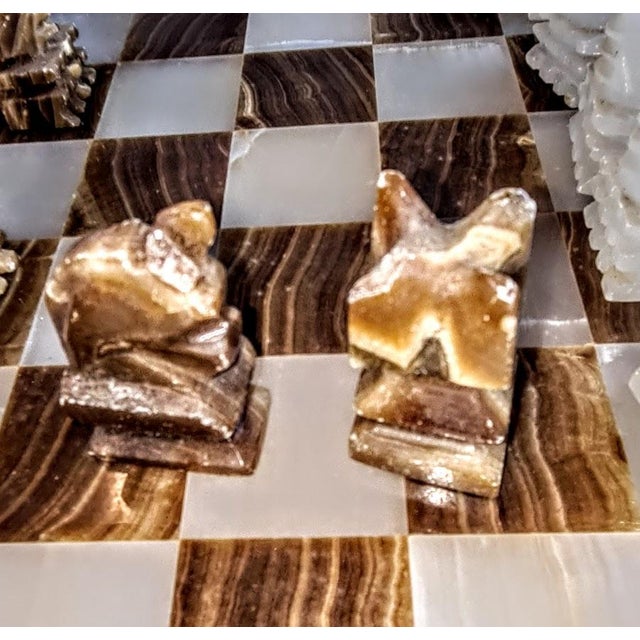 1980s 1980s Rare and Distinct Handcrafted Onyx and Marble Chess Set on Jacobean Style Wooden Frame For Sale - Image 5 of 13