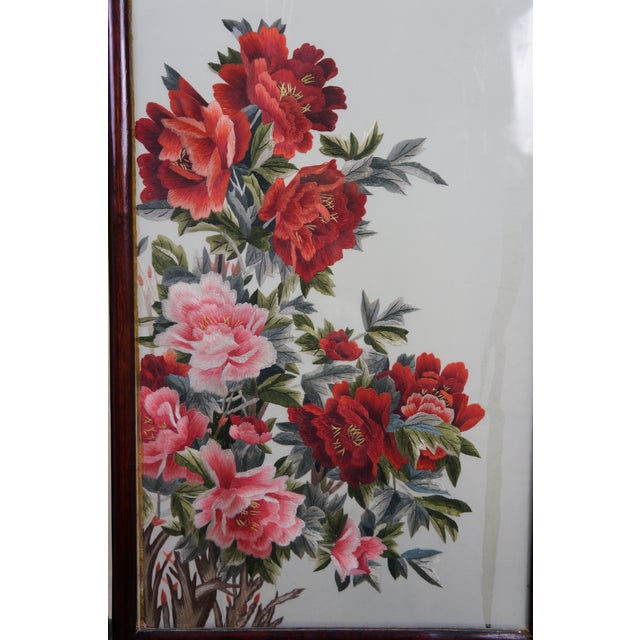 Chinese Silk Embroidered Peony Reticulated Rosewood Fire Screen Panel 31" For Sale - Image 16 of 18