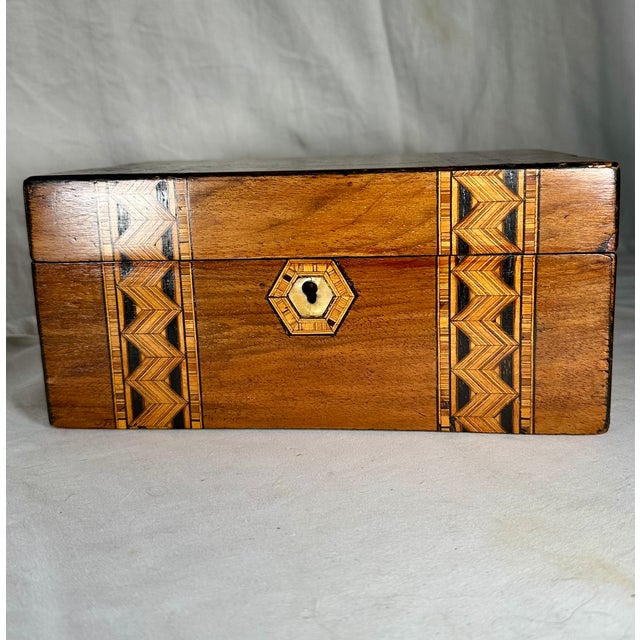 Victorian Black Walnut Tunbridge Ware Tea Caddy Box, Circa 1880. For Sale - Image 12 of 12