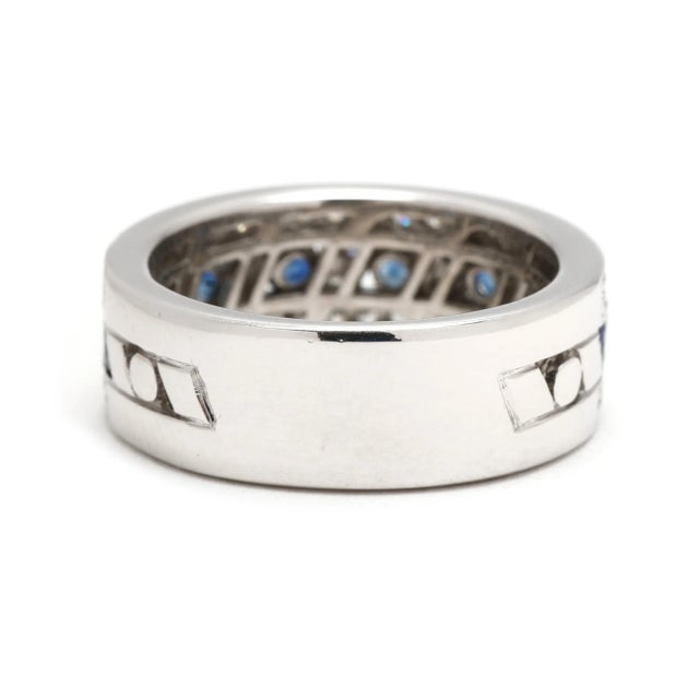 0.60ctw Sapphire & Diamond Band Ring, 18k White Gold, Ring Size 6.5 For Sale - Image 4 of 6