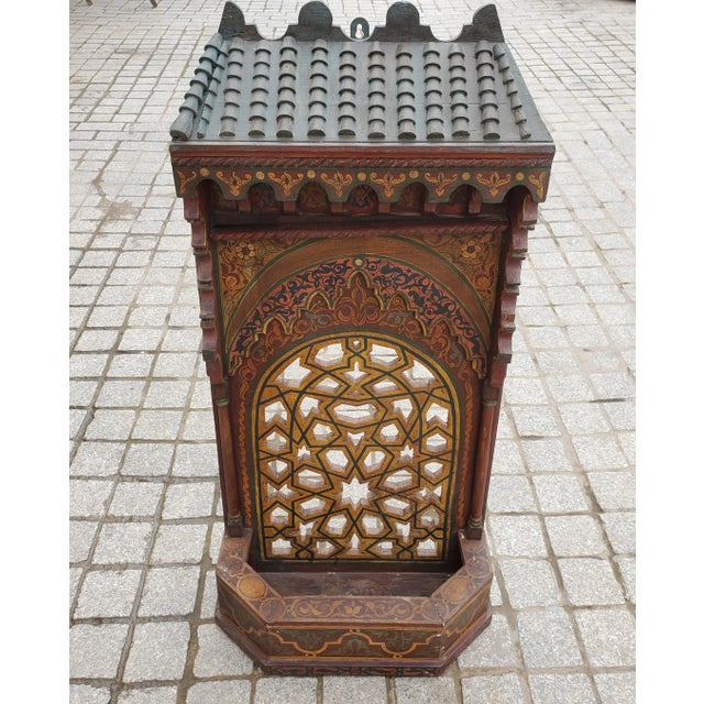 1980s Vintage Moroccan Hand Painted Wooden Wall Hanging For Sale - Image 5 of 6