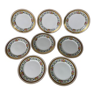 19th Century Gold Encrusted Charles Ahrendfeldt Limoges Porcelain Dessert Plates- Set of 8 For Sale