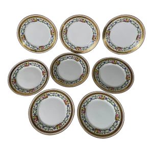 19th Century Gold Encrusted Charles Ahrendfeldt Limoges Porcelain Dessert Plates- Set of 8