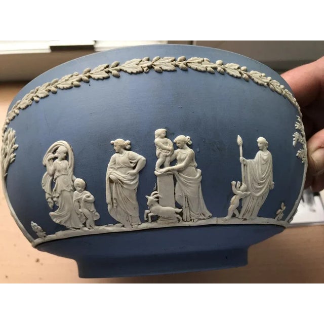 Old antique English WEDGEWOOD ceramic bowl. It was made of the highest quality unique blue biscuit, unglazed porcelain of...