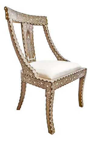 Inlaid Teak Armless Chair From India With Removable Cushion
