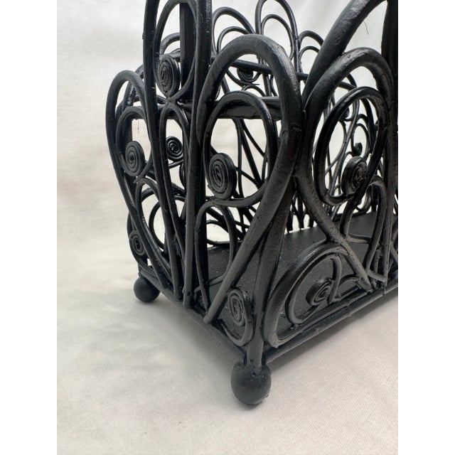 Boho Chic Black Painted Rattan Magazine Rack For Sale - Image 9 of 12