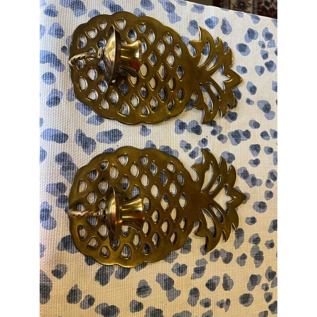 1970s 1970s Pair of Southern Brass Pineapple Candle Sconces For Sale - Image 5 of 10