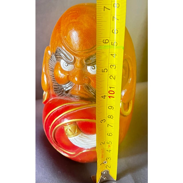 Red Hand Carved Japanese Daruma Doll Wood 7” Bodhidharma Red Figure For Sale - Image 8 of 12