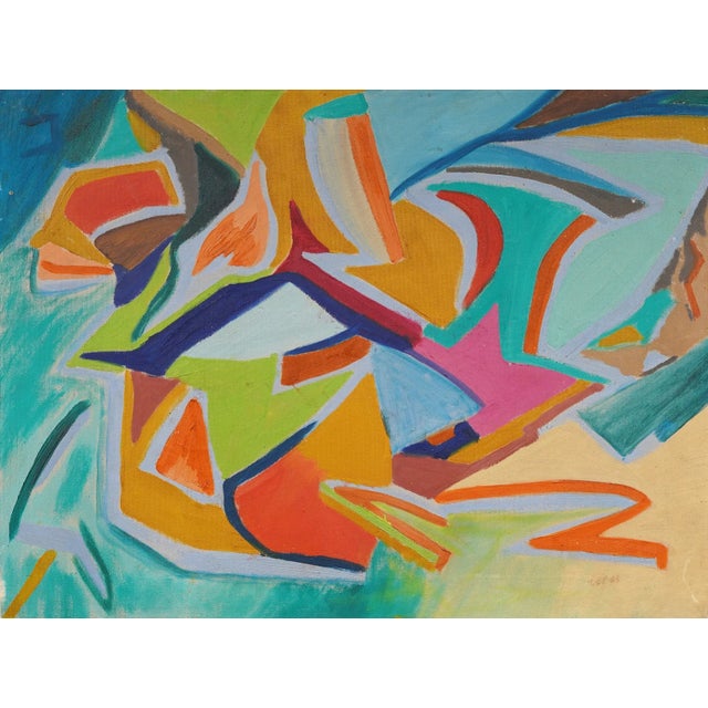 Textile 1960s Pauline Schubart Signed Mid-Century Abstract Landscape Oil Painting For Sale - Image 7 of 10