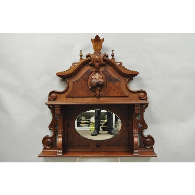 Antique Eastlake Victorian Carved Walnut Oval Mirror Sideboard Backsplash Shelf. Great for use to repurpose as a wall...
