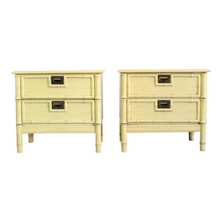 Vintage Faux Bamboo Yellow Nightstands, a Pair For Sale