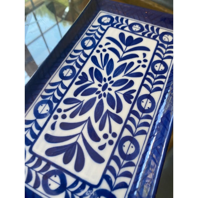 1970s Collection of Blue and White Rectangular Ceramic Dishes- Set of 4 For Sale - Image 4 of 6