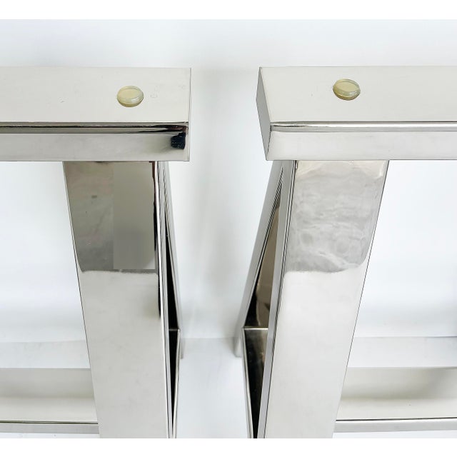 Metal Williams Sonoma Home "Mason" Sawhorse Glass Top Table/Writing Desk For Sale - Image 7 of 15