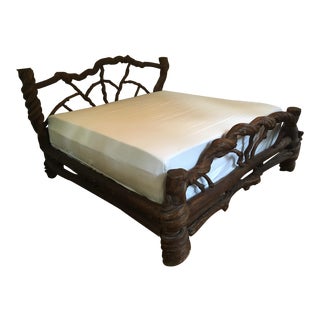 1990s Japanese Root Wood King Bed For Sale