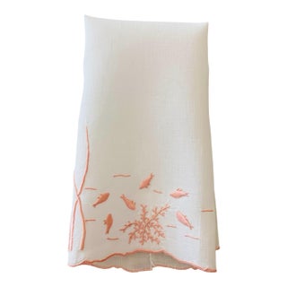 Vintage Marghab Linen Guest Towel, Pink Under the Sea Pattern For Sale