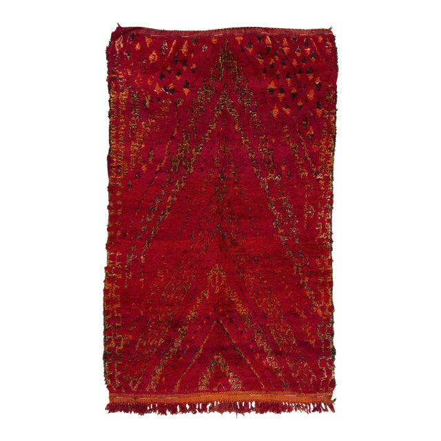 Vintage Moroccan Berber Shag Wool Rug in Red by Rug & Kilim, 1950-1959 For Sale